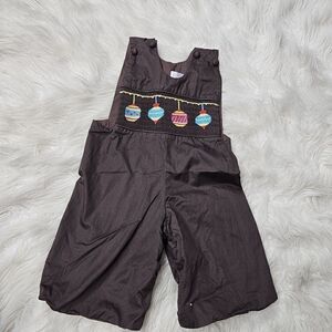 Smockadot Kids Brown Christmas Ornament Smocked Baby 6/9months Jon Jon Outfit...